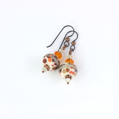 Brown and Copper Lampwork Earrings with Burnt Orange Crystals - image4